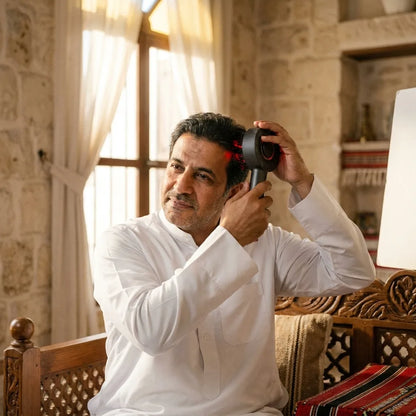 فرشاة إنبات الشعر الكهربائية 3 في 1 - ضوء أحمر + سيروم + تدليك لتحفيز نمو الشعر