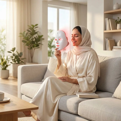 قناع LED لاسلكي ٧ ألوان علاجية — بشرة مشرقة بدون عيادات